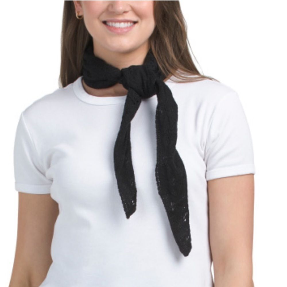 HOH 1960 Black Eyelet Knit Triangle Bandana Scarf
